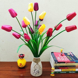 [HOA GIẢ CAO CẤP] 5 bông hoa Tulip trên một cành hoa giả- Hoa trang trí tết, văn phòng, gia đình, quán cafe, đám cưới