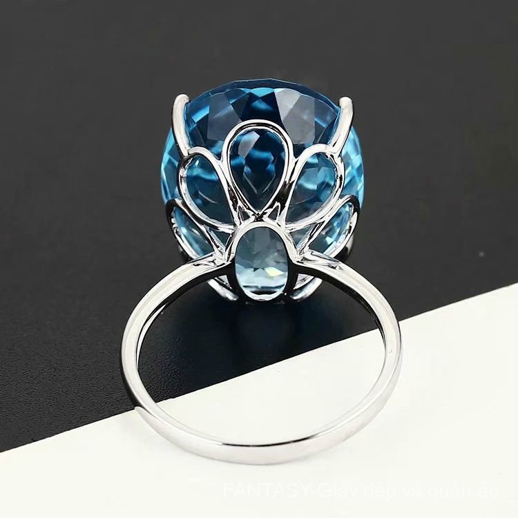 tuo pa Sapphire925Silver Ring Sapphire Diamond Ring Fashion Crystal Women's Ring NuUg