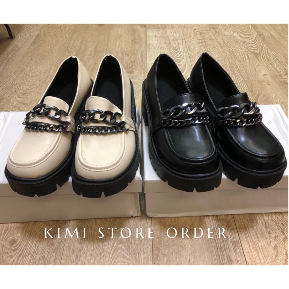 Giày Oxford nữ da lì phối xích