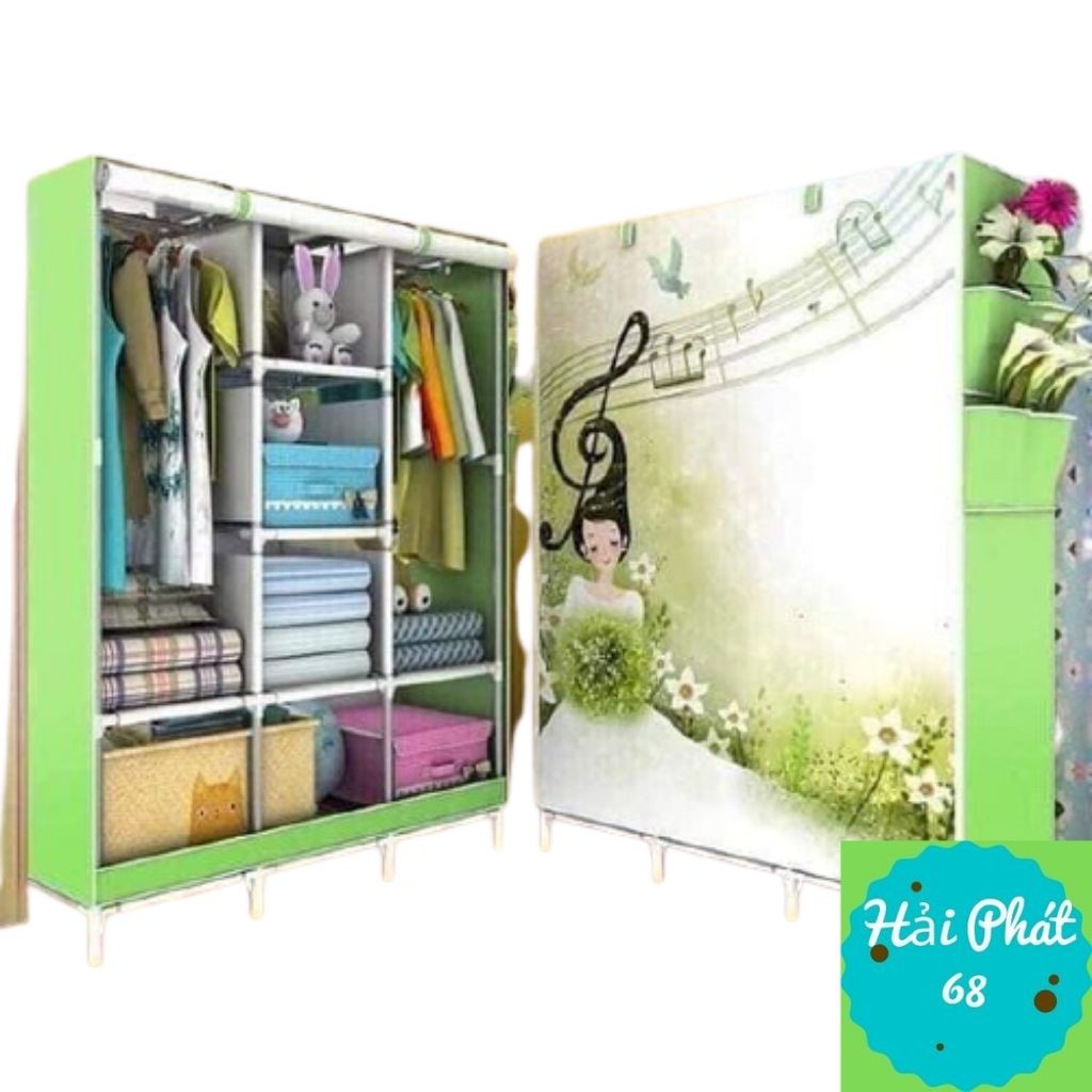 Tủ Để Quần Áo 3 Buồng 8 Ngăn Chất liệu Vải 3D Cao Cấp