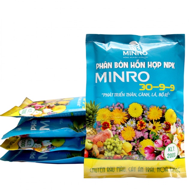 200gr Phân Bón hỗn hợp NPK MINRO 15-5-20 ra hoa - đậu Trái