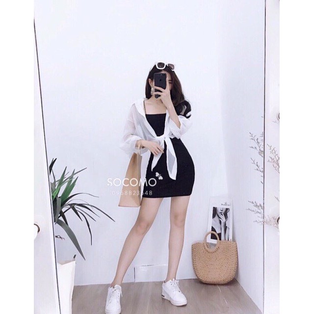 Set đầm 2 dây + Áo sơ mi cột tà hàng loại 1 - 25 store
