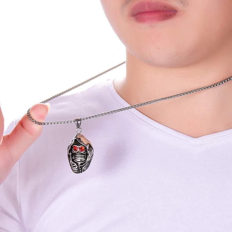 (MớI) Vòng cổ HợP Kim HìNh ĐầU Lâu ĐíNh Đá Ruby