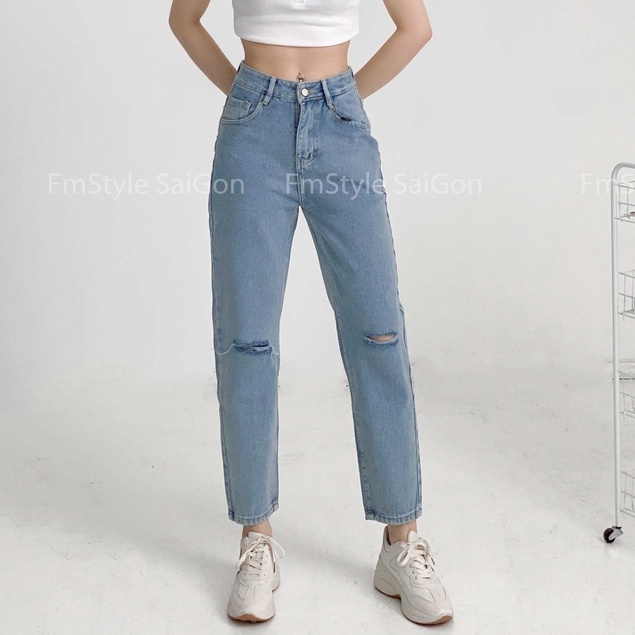 Quần jean baggy nữ VM STYLE rách gối (không co giãn) ulzzang thời trang 22QJB03AS1102