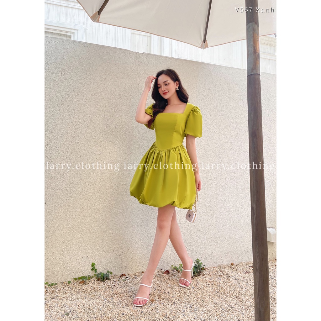 Đầm thiết kế nữ váy dáng ngắn tay bồng chất thô Hàn dáng babydoll cổ vuông thời trang thiết kế Larry Clothing V567