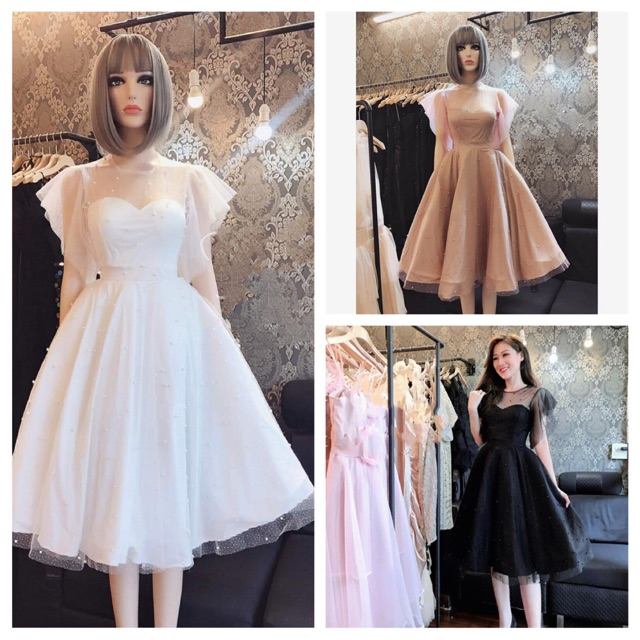 Đầm xoè tay loe đính cườm