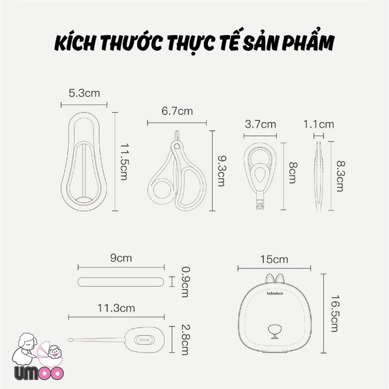 Bộ cắt móng tay cho bé sơ sinh - Bộ phụ kiện chăm sóc bé ( nhiệt kế, lấy ráy tai, bấm móng...) - Hãng Umoo cao cấp