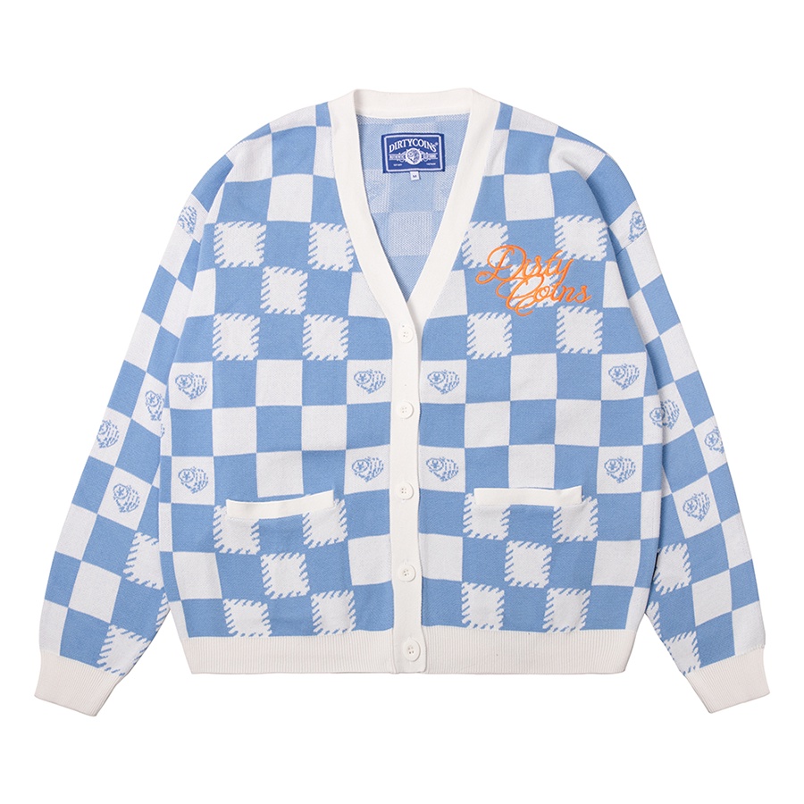 DirtyCoins áo khoác Checkerboard Knit Cardigan - Blue