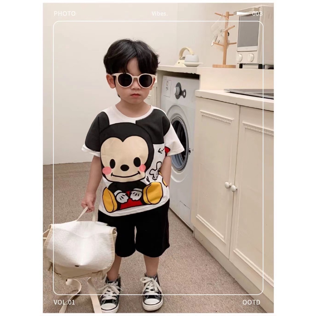 Áo Thun Cộc Tay In Hình Chuột Mickey Cho Bé Từ 1-10 Tuổi