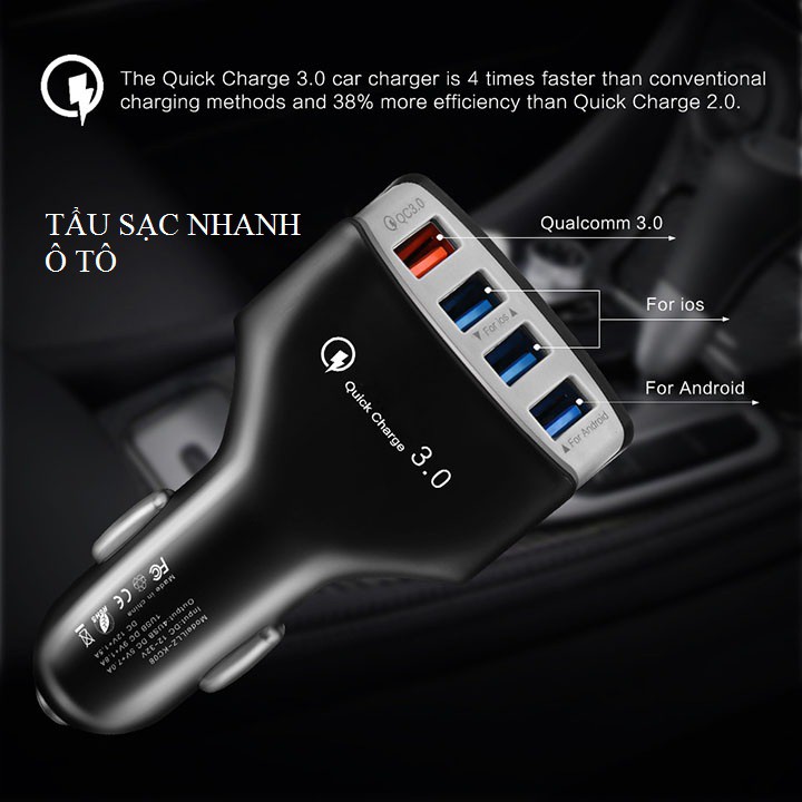 tẩu sạc xe ô tô - tẩu sạc nhanh 3.0QC 4 cổng usb