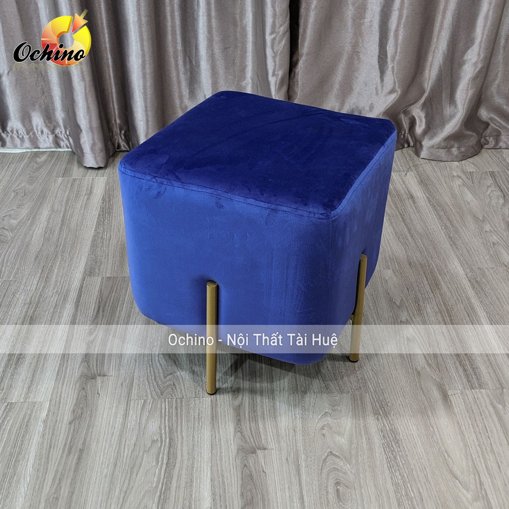 Ghế Đôn, Ghế Đôn Bọc Nỉ Hình Vuông Chân Vàng Sang chảnh Size 45cm (Hàng Có SẴn)