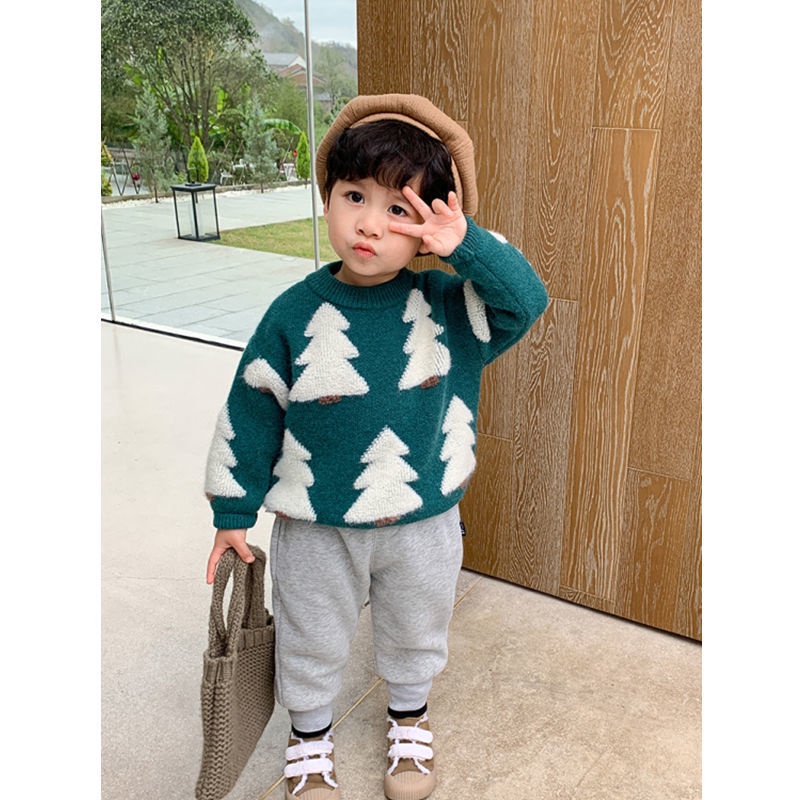 Áo sweater màu đỏ/ xanh lá cây họa tiết Giáng Sinh đáng yêu dành cho bé trai