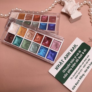 Màu nhũ nước vẽ nail, màu cọ bản nhũ set 12 màu