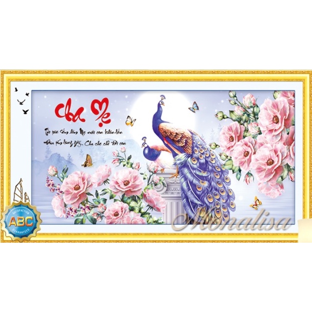 Tranh Đính Đá CHA MẸ (ĐÁ ABC CAO CẤP). Kích Thước: 1m x 55cm