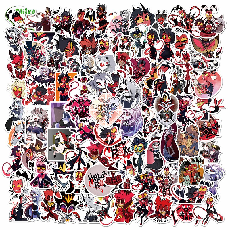 Set 100 Miếng Dán Trang Trí Laptop Ván Trượt Ghi Ta Chống Thấm Nước Họa Tiết Hoạt Hình Helluva Boss