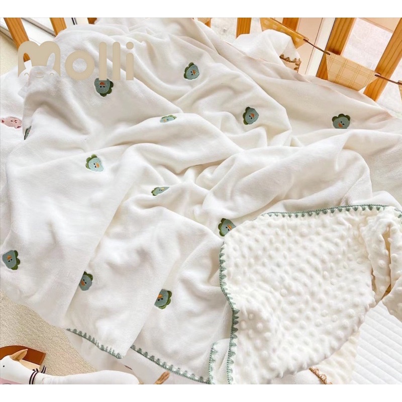 Chăn Băng Lông Hạt Đậu MONONA Thêu Hình Siêu Mềm Cho Bé KT: 1m*1m2