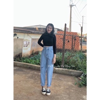 Quần jean tami 2 khuy cạp cao✨quần jean trơn lưng cao siêu hack chân