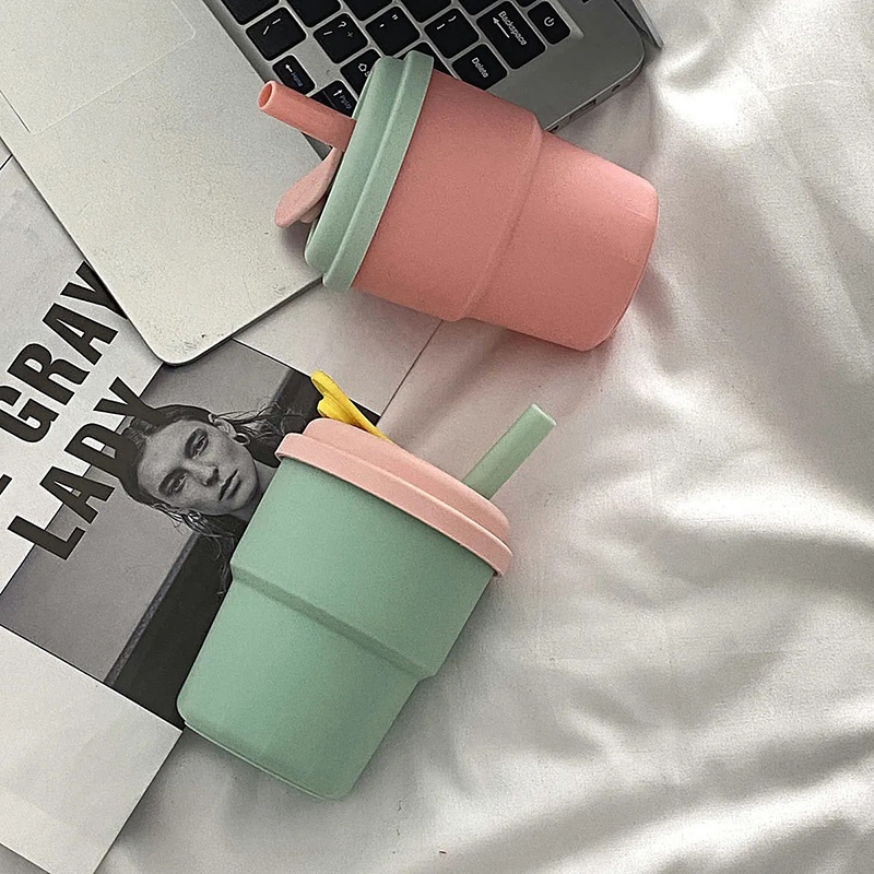 Bình Nước Silicone 400ML Kèm Ống Hút
