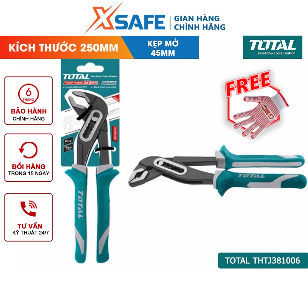 Kềm mỏ quạ TOTAL THTJ381006 Kìm mỏ quạ kích thước 250mm, kiểu mở nhanh, thép CrNi đen bóng, tay cầm TTR hai màu