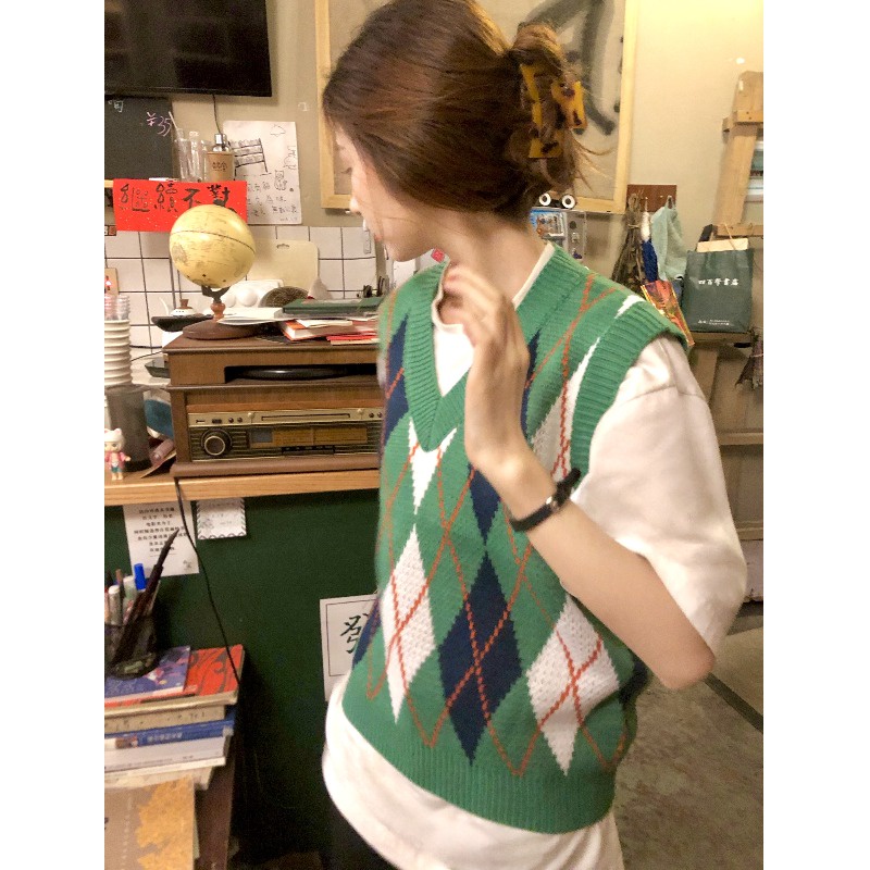 Áo len không tay cổ chữ v họa tiết sọc caro thời trang dành cho nữ
 | BigBuy360 - bigbuy360.vn