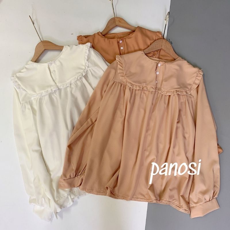 [XẢ KHO] Áo sơ mi nữ form rộng phối cổ bèo trẻ trung chất đũi mát mùa hè - PANOSI - Mã A259