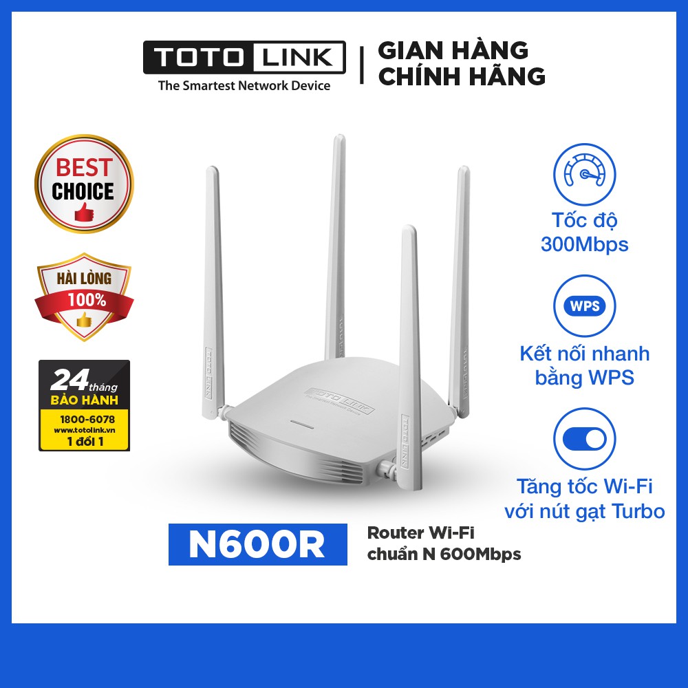 TOTOLINK N600R - Router Wi-Fi Chuẩn N 600Mbps Cục phát wifi tốc độ ổn định - Hãng phân phối chính thức