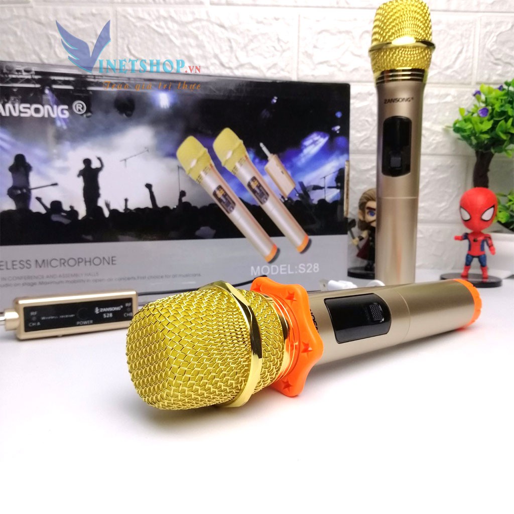 Bộ 2 micro karaoke không dây Zansong S28 kết nối uhf cho loa kéo - Hỗ trợ các thiết bị có jack cắm 3.5mm và 6.5mm