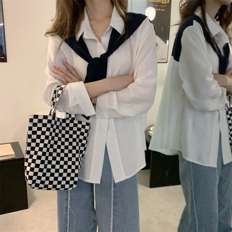 Áo Sơ Mi Tay Dài Phối Khăn Choàng Thời Trang Hàn Quốc Cho Nữ | BigBuy360 - bigbuy360.vn