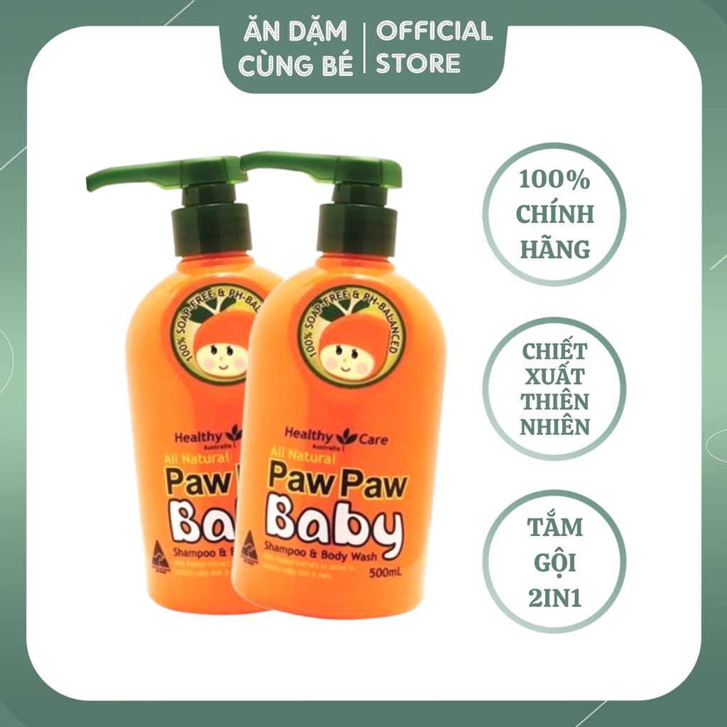 Sữa tắm gội đu đủ Paw Paw Baby 2in1 thiên nhiên cho bé từ sơ sinh Healthy Care chính hãng 93162