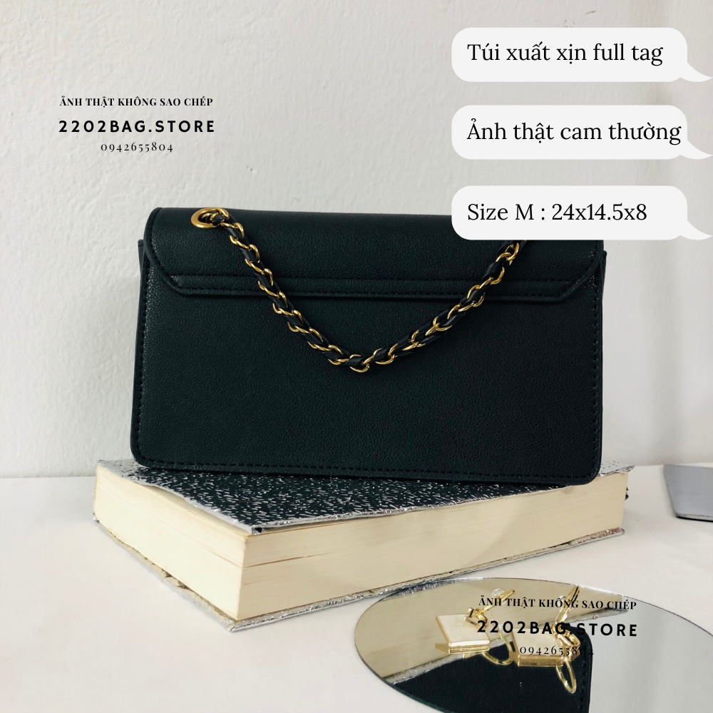Túi CK màu đen cnk xuất xịn da mềm khuy gập đeo vai đeo chéo thanh lịch trung tính ảnh video tự quay