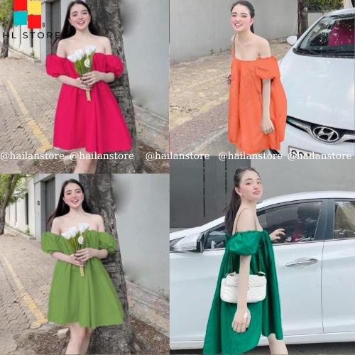 Áo trễ vai bánh bèo ❤️ Áo bẹt vai tay phồng form giấu quần tiểu thư xinh đẹp vải kate dày dặn freesize &lt;60Kg TV36