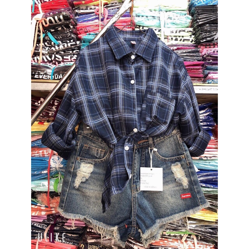 Áo sơ mi nữ tay dài sọc caro giá rẻ siêu đẹp ( hình thật ) | BigBuy360 - bigbuy360.vn