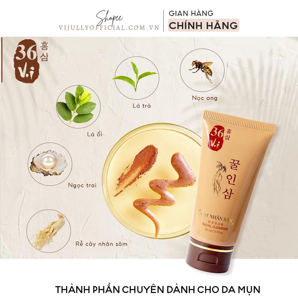 Sữa rửa mặt Meea Origin mật nhân sâm 36 vị ngừa mụn trắng da 80ml