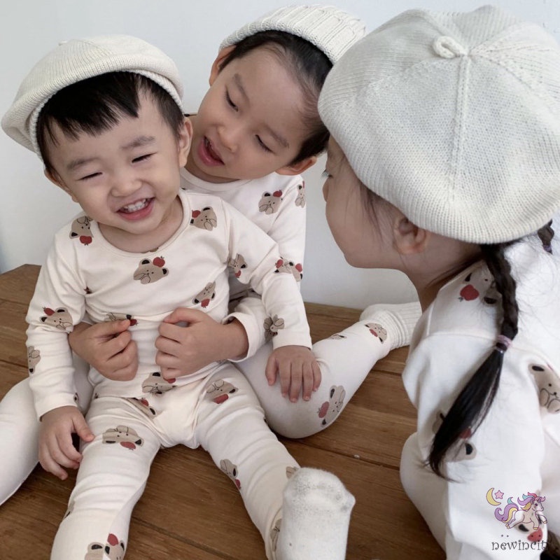 Bộ áo ngủ dài tay và quần dài in hoạt hình thời trang Hàn Quốc cho trẻ em