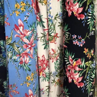 vải tơ thái hoa 3 màu đen trắng xanh