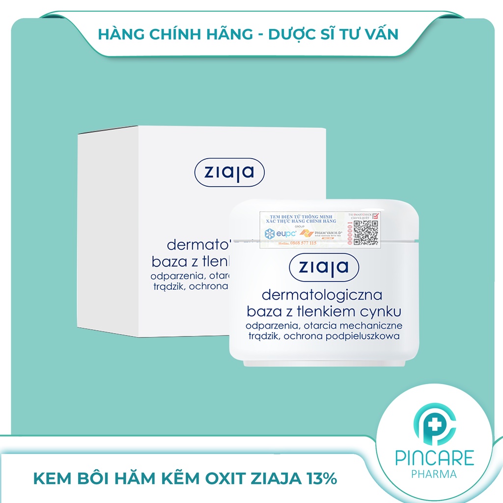 Kem kẽm oxit Ziaja 13% - Ziaja Dermatological Base with Zinc Oxide 80g - Hàng chính hãng - Nhà Thuốc PinCare