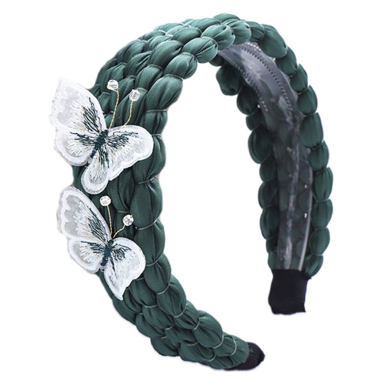 Băng Đô Cài Tóc Bện Bằng Nhựa Màu Trơn Thêu Hình Bướm 3D Thủ Công Ngọt Ngào Chống Trượt Cho Nữ