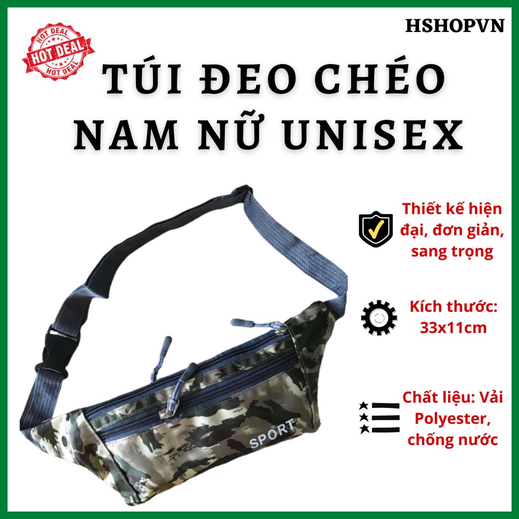 Túi đeo chéo nam nữ Unisex phong cách thời trang Hàn Quốc cao cấp - Chống thấm nước - Có lỗ luồn tai nghe - Túi bao tử