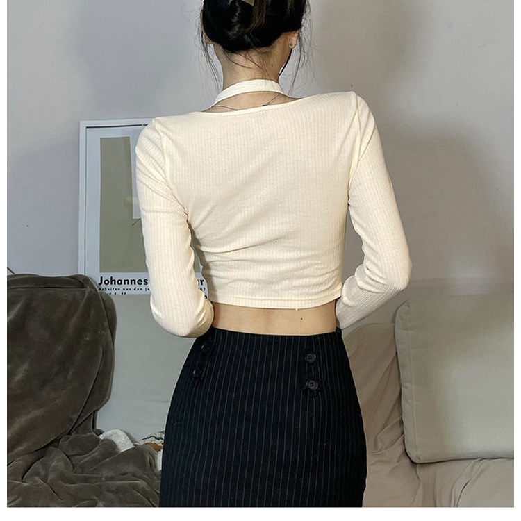 Áo Thun Giả Hai Lớp Dài Tay Cổ Yếm Phong Cách Mới Dành Cho Nữ 2022