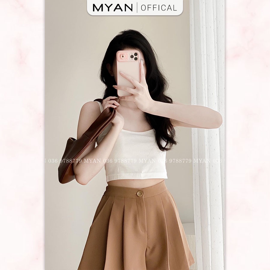 Quần Short Nữ Màu Trơn MYAN Thiết Kế 2 Ly Chun Lưng Màu Đen, Trắng, Nâu, Hồng, Xanh Q042102