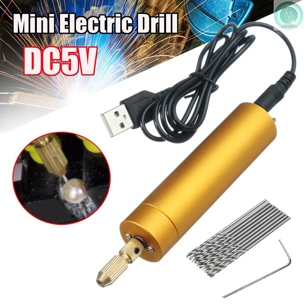 DC BITS Máy Khoan Điện Mini 5v Và 10 Mũi Khoan Xoắn Diy