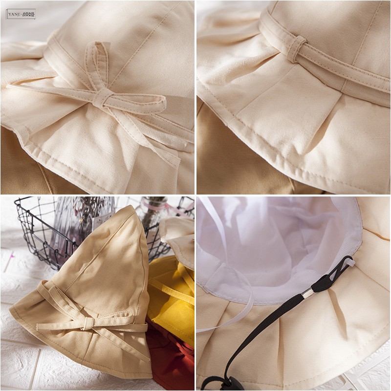 Nón Tai Bèo Chống Nắng Màu Trơn Đính Nơ Dễ Thương Phong Cách Nhật Bản Cho Nữ