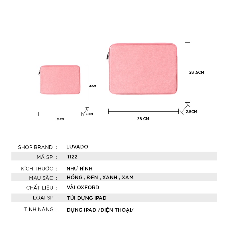 Túi chống sốc laptop LUVADO macbook ipad từ 13 inch đến 15.6 inch TI22