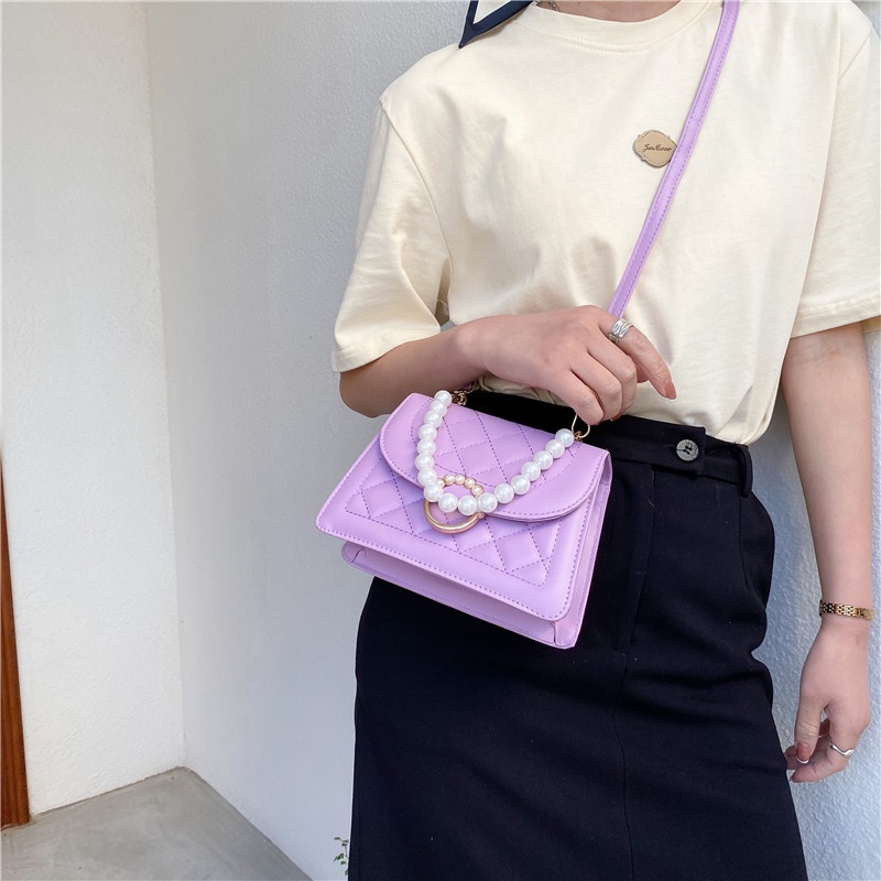 Túi xách messenger IELGY phối chuỗi ngọc trai thời trang gọn nhẹ cho nữ