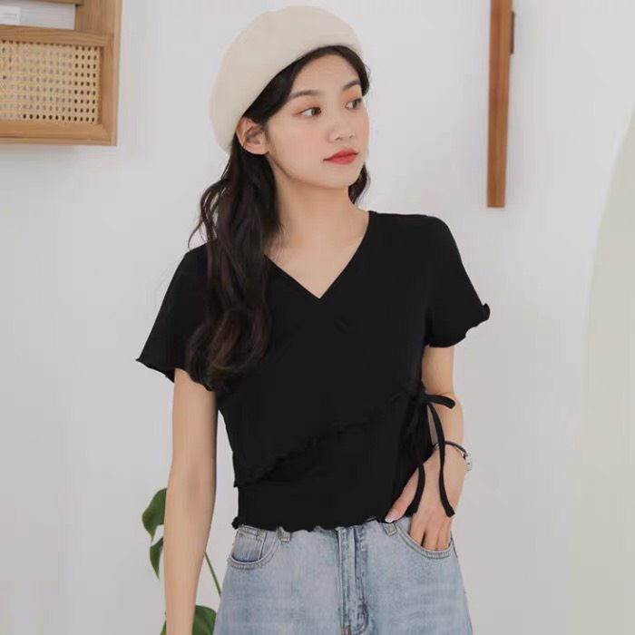 [EIGHTYK] Áo Croptop Tay Ngắn Đắp Chéo