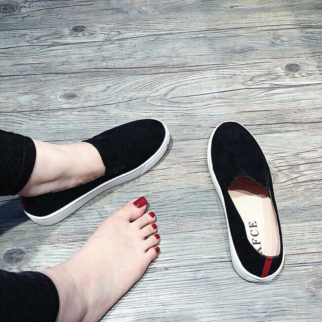 FREE SHIP 50K I [ĐẠI HẠ GIÁ] GIÀY LƯỜI NỮ I GIÀY SLIP ON DA LỘN ĐEN FULL GÓT KẺ CỰC HOT ĐI SIÊU ÊM CHÂN MAX TIỆN LỢI