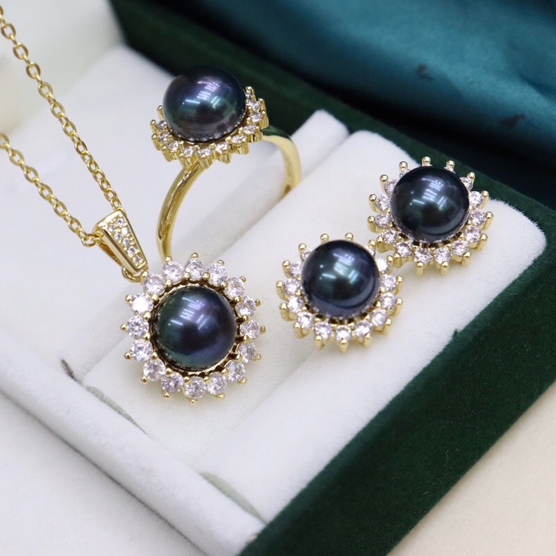 Bộ 3 món trang sức bạc đính hạt 9lysang trọng