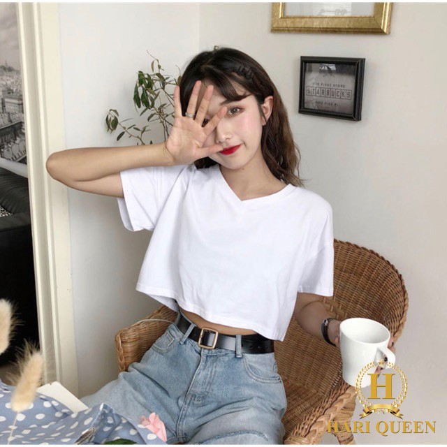 Áo croptop cổ tim nhiều màu HARIQUEEN