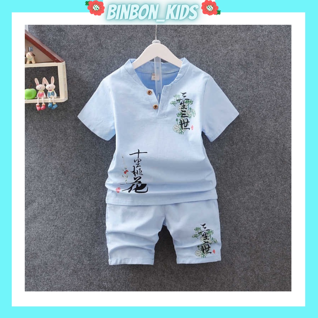 Bộ cộc cho bé trai BINBON KIDS, quần áo bé trai chất đũi cực mát in hình cây sen cho bé từ 6-27kg