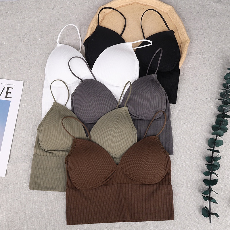Áo Lót Ống Cotton Cổ Chữ V Gợi Cảm Thời Trang / Áo Lót Có Dây Mềm Mại Thoải Mái Tích Hợp / Áo Lót Không Gọng Đồng Thau / Co Giãn Cho Nữ